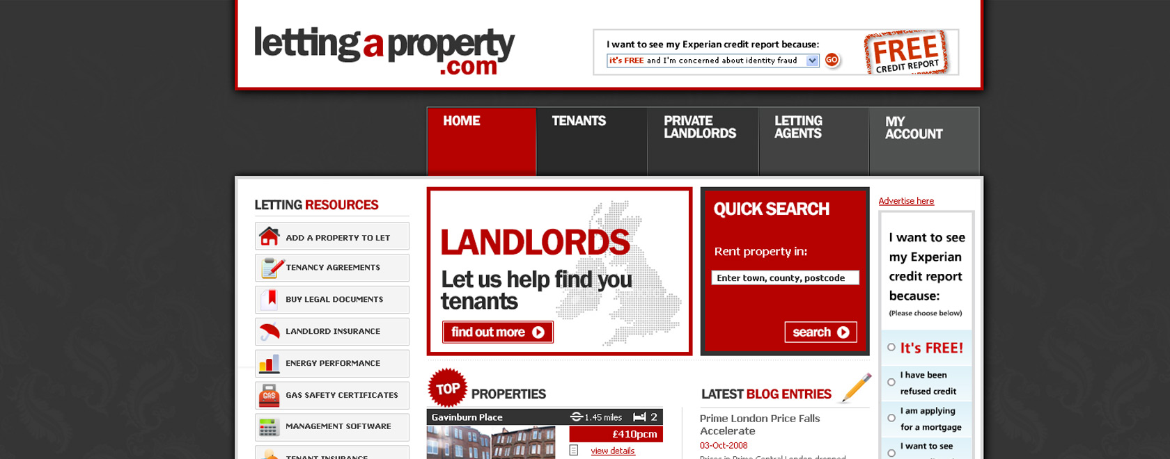 Letting a Propety Home page