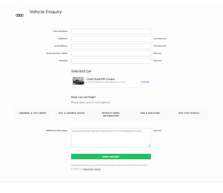Optimised Vehicle Page Enquiry Form